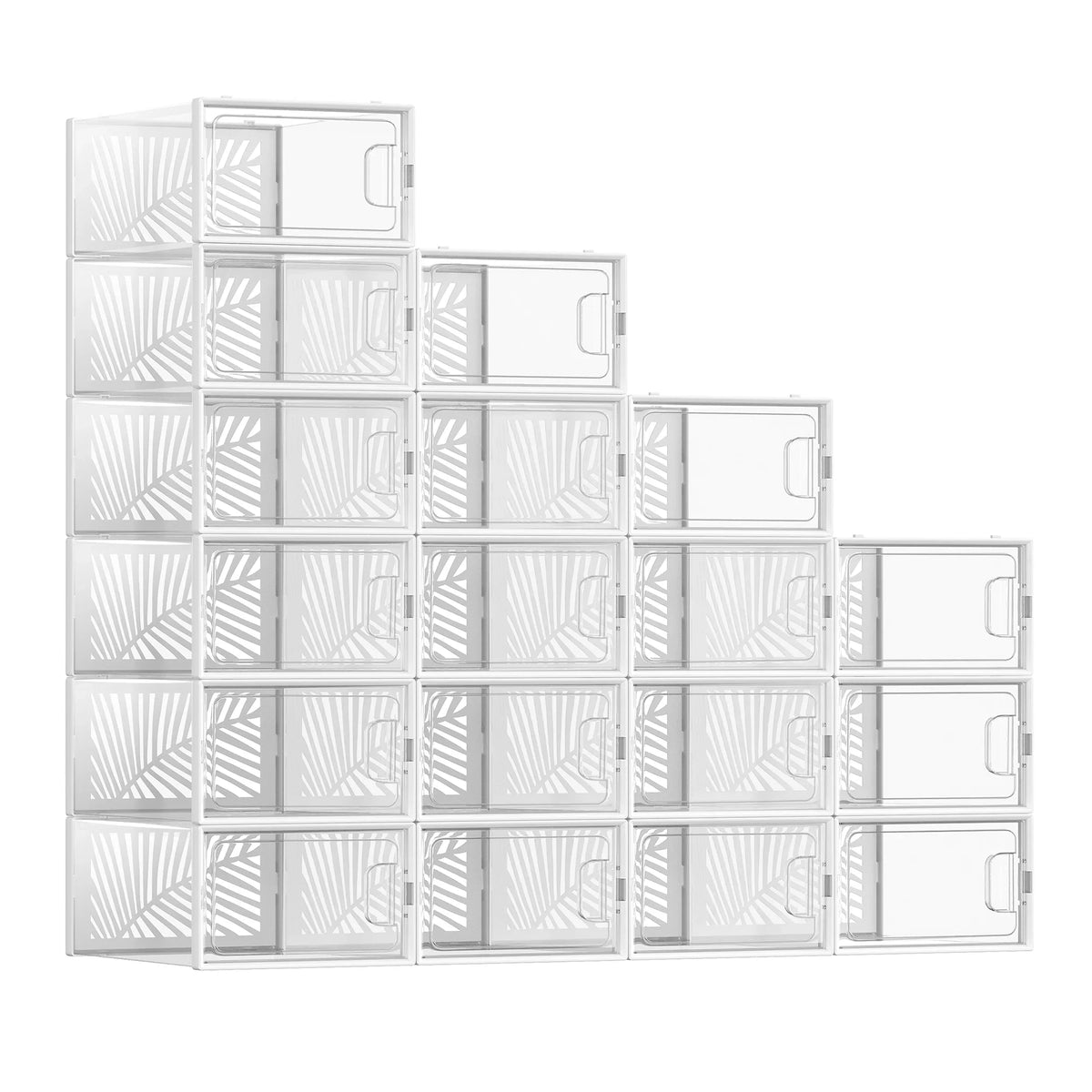 SONGMICS Clear Shoe Boxes, Shoe Storage Organsiers, Stackable, Breathable, and Foldable, Display Trainers, High Heels - White(set of 18)
