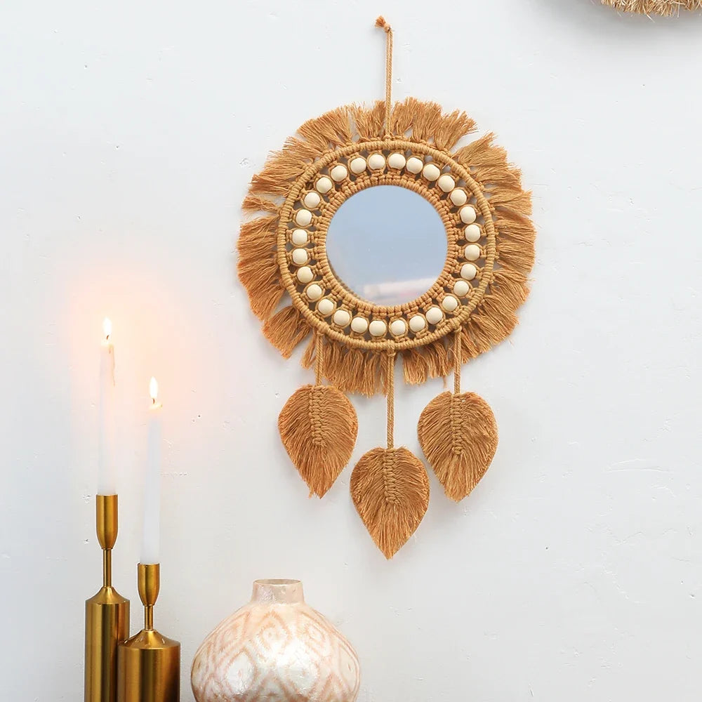 Decorative round wall mirrors hand woven for home - TK-M01259
