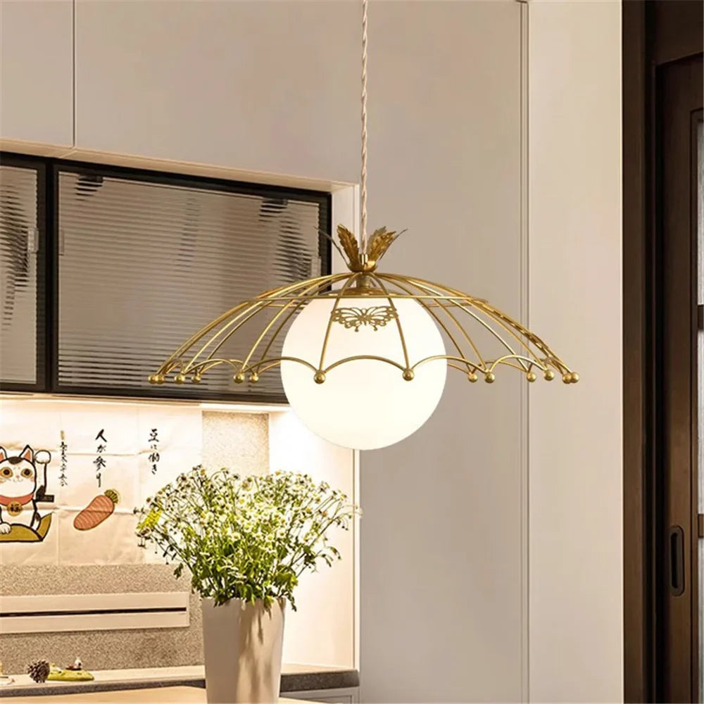 LED pendant in glass with golden hat Nordic style for decoration - view 2