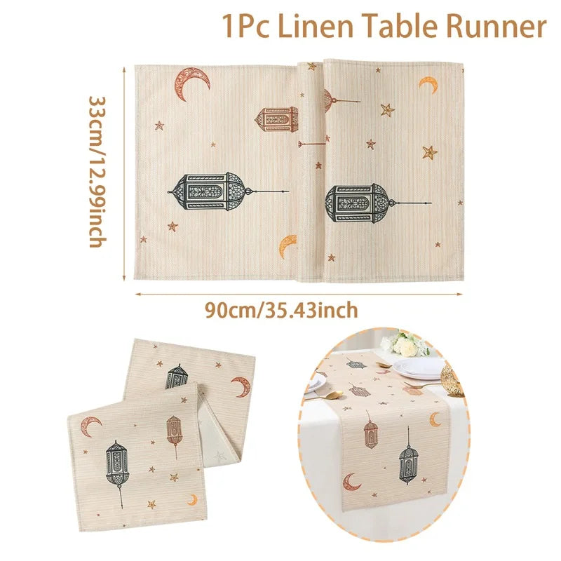 Ramadan table runner patterns lantern moon stars - 13x35.5in(33x90cm)
