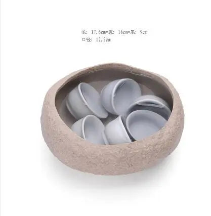 Ceramic Rock Mud Imitation Stone tea Washing Pen Wash tea Cups, Household tea Set Accessories, Extra Large Basin - L17.6cm tea wash