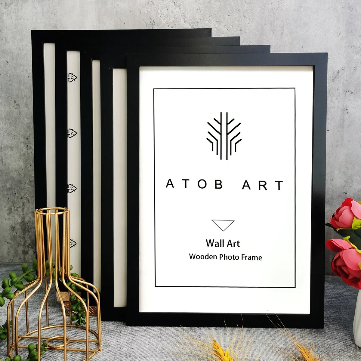 Set of 5 wooden photo frames for wall decorations - Black Frame / A4 21X30cm