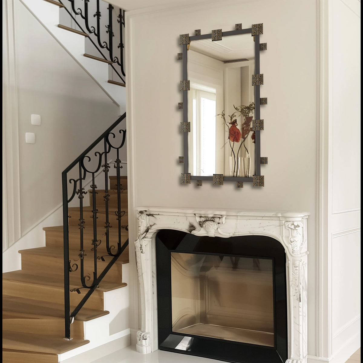 Vintage rectangular wall mirror with industrial metal frame - view 6