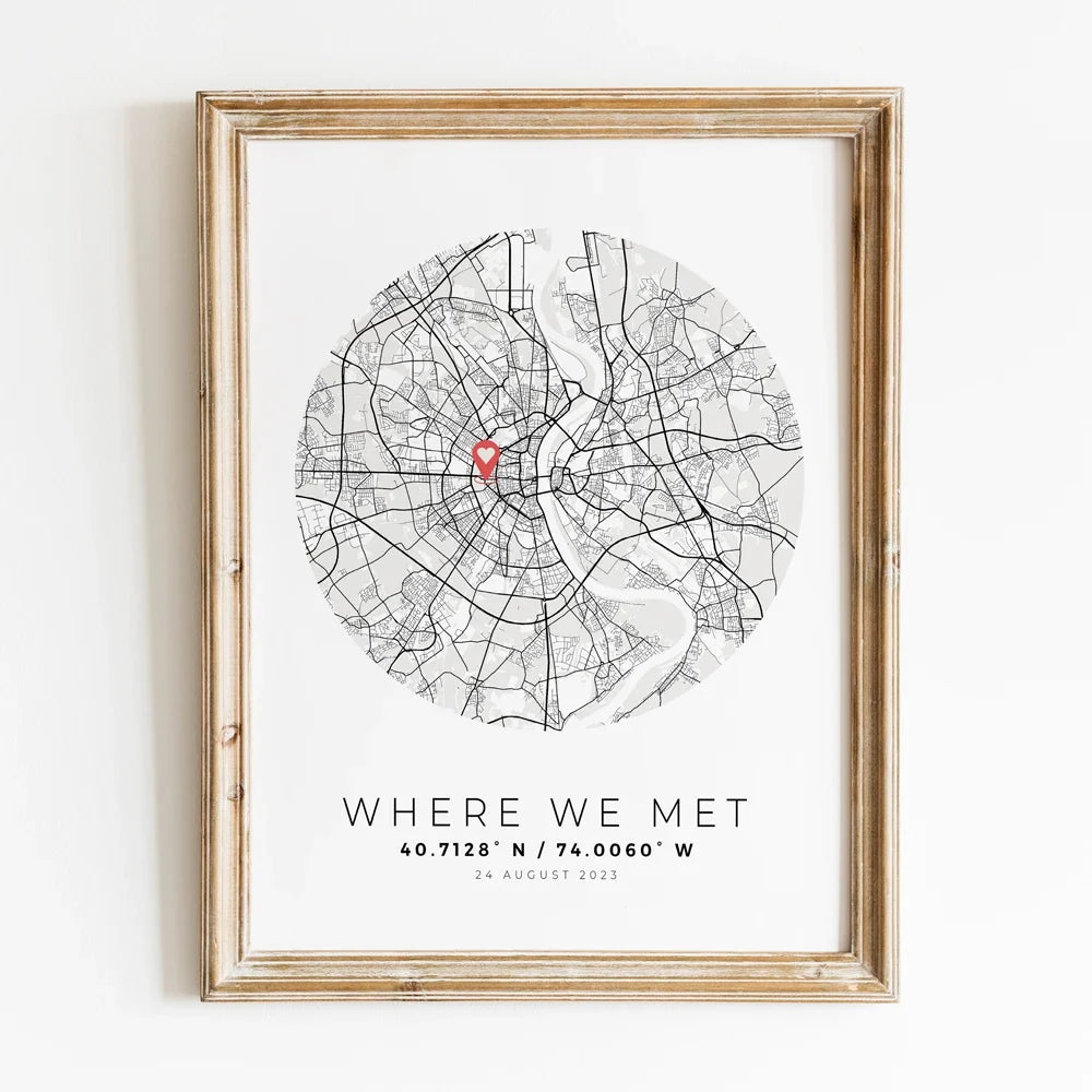 Personalized City Map Romantic Gift for Him, Design 5 - G1093-Style5 / 21x30cm Unframed