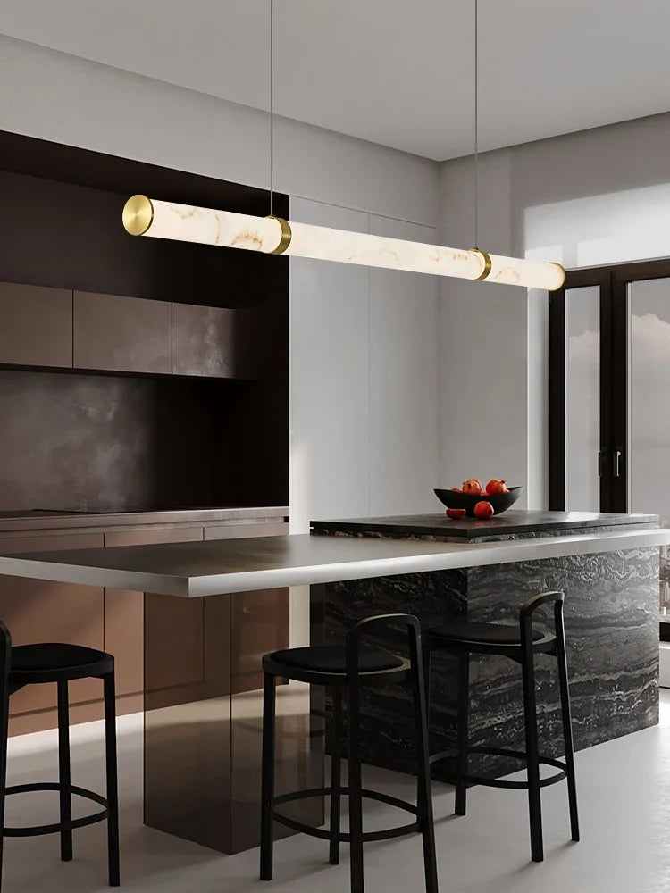 Modern Minimalist All Copper Light Luxury Resin Dining Table Island, High-end Long Strip Straight Line Lighting Decorative Lamp - view 2