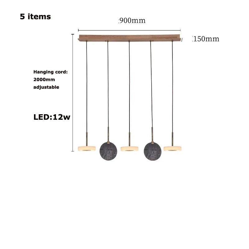 Pendant marble wood trend 2024 light fixture modern design - 5 item / White light