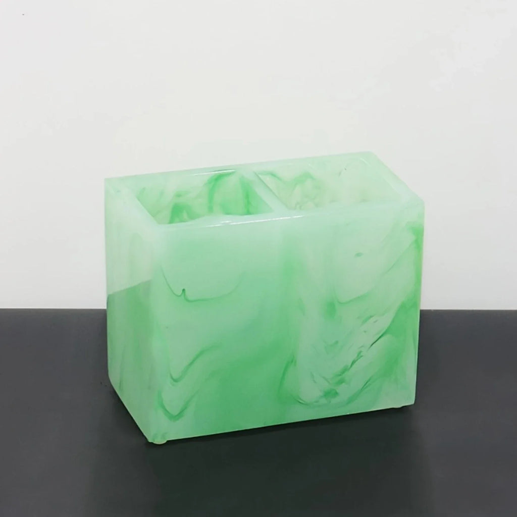 1pc Marble Effect Resin Toothbrush Holder, Luxury Nordic Style Toothbrush Stand, Multi-Compartment Bathroom Organizer, Elegant - Jade Green