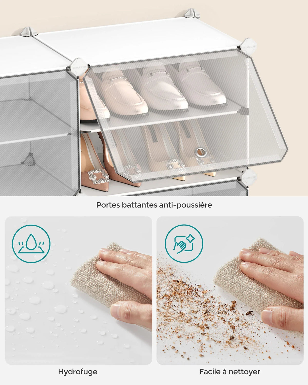 SONGMICS Shoe shelf 12 compartments, Storage shelf Modular, 30 x 40 x 30 cm compartment, White - view 3