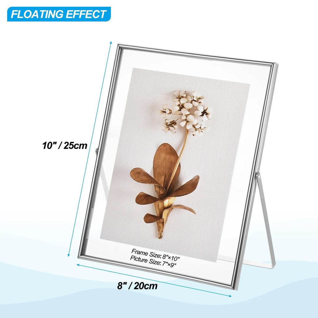 Set of 2 metal and glass photo frames for decoration - 10x8 inches Silver