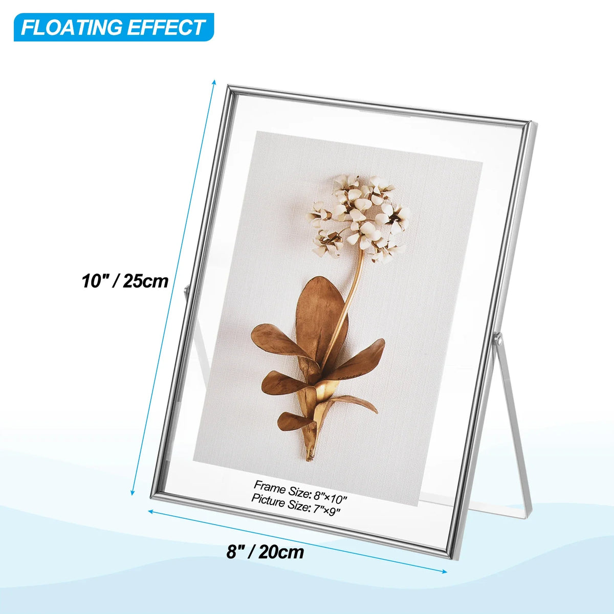 Set of 2 metal and glass photo frames for decoration - 10x8 inches Silver