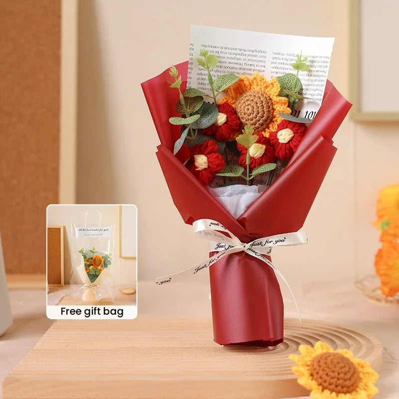 Bouquet of handmade crochet sunflowers for gifts and decorations - Red