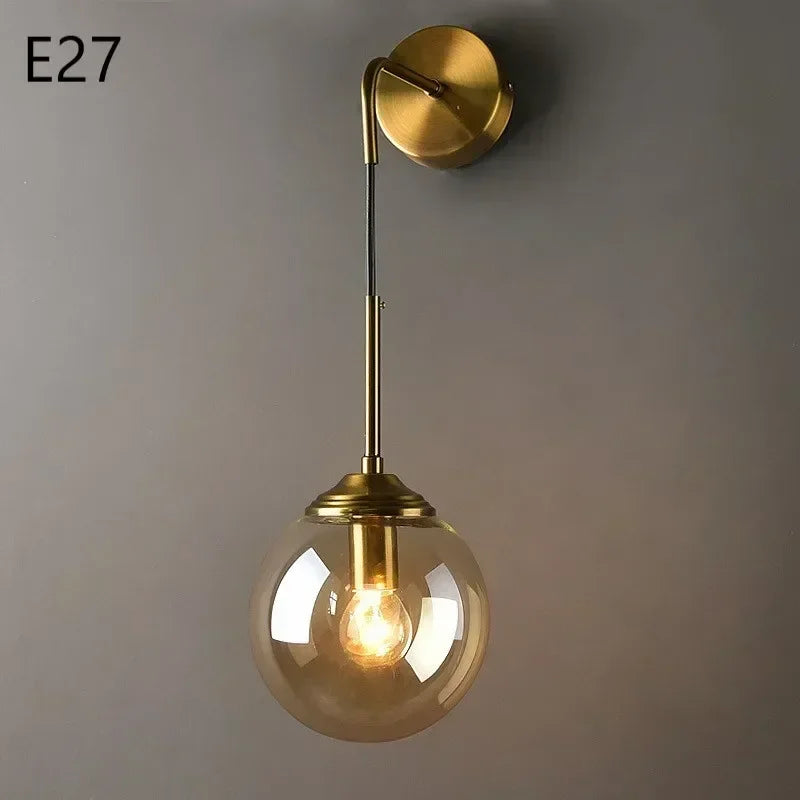 Modern wall sconce in glass and chrome gold for interior decoration - B ambre / Glass Ball 15cm / No Bulb
