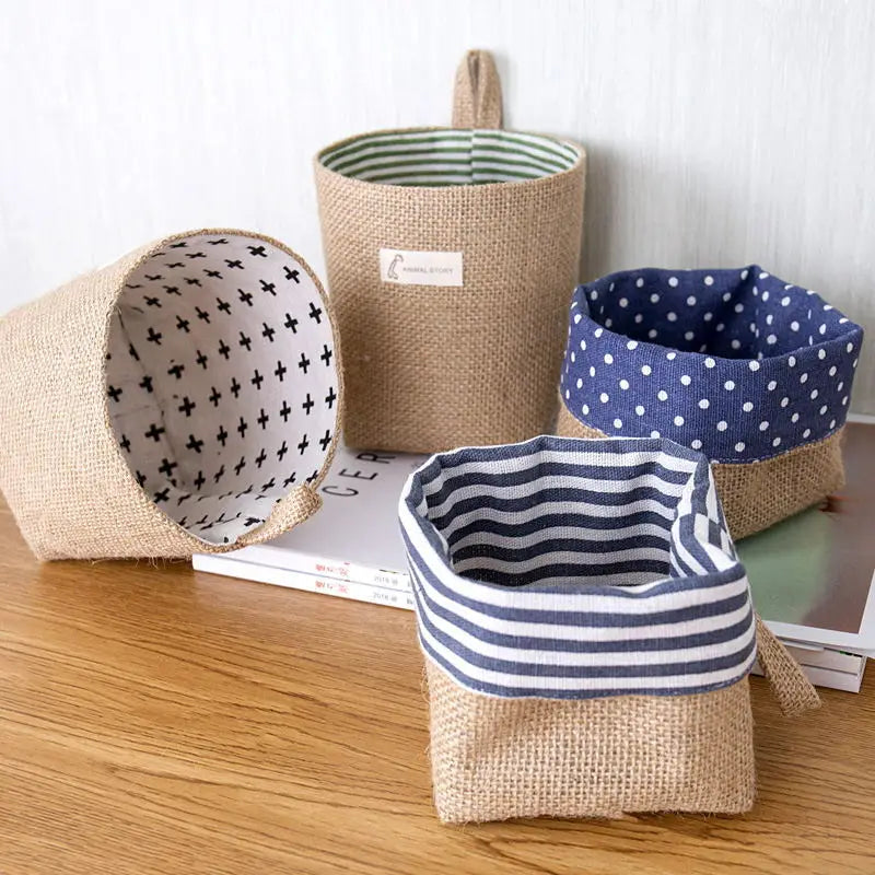 Set of 3 hanging baskets in jute canvas for decorative storage - view 3