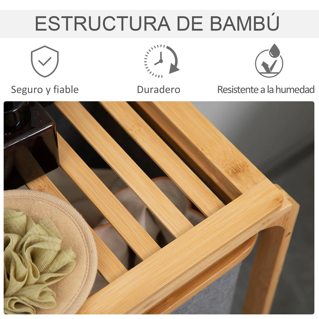 HOMCOM bamboo laundry hamper 3 removable fabric bags 50x32x69,7 cm - view 6