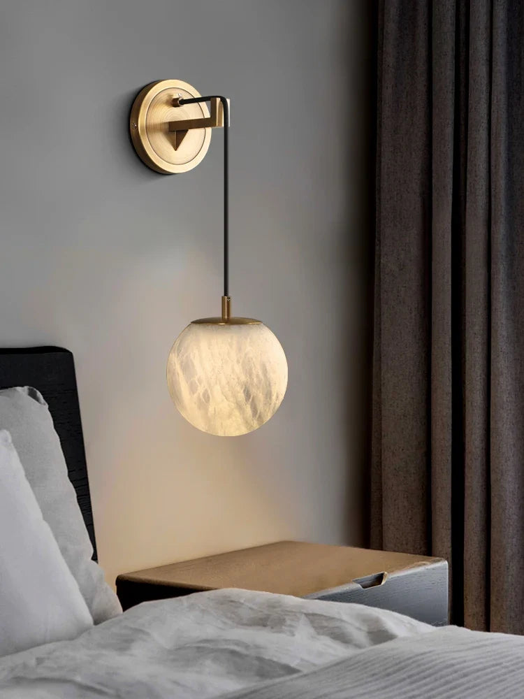 Modern copper bedside lamp and natural marble - view 2