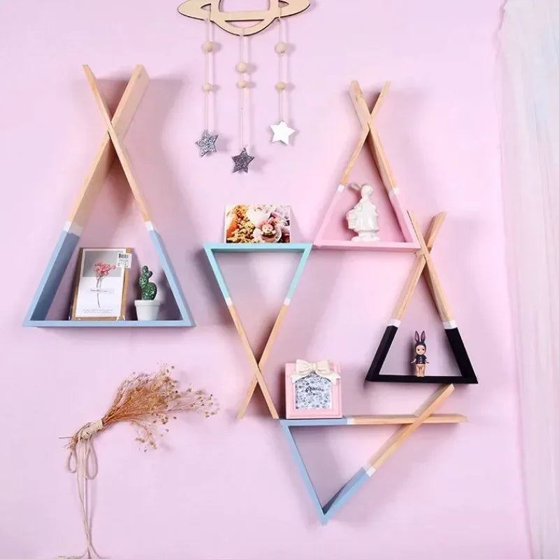 Triangle Wooden Shelf for Wall Decoration, Decorative Crafts, Storage Holder, Living Room, Kids Room - view 5