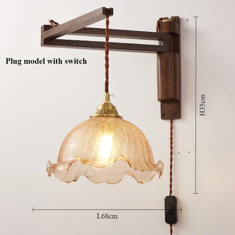 Modern walnut wood lamp with decorative led light - I - With Plug / Warm Light 3000K