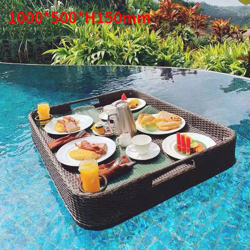 Nordic rattan tray for fruit and pool drinks - Brown Rectangle