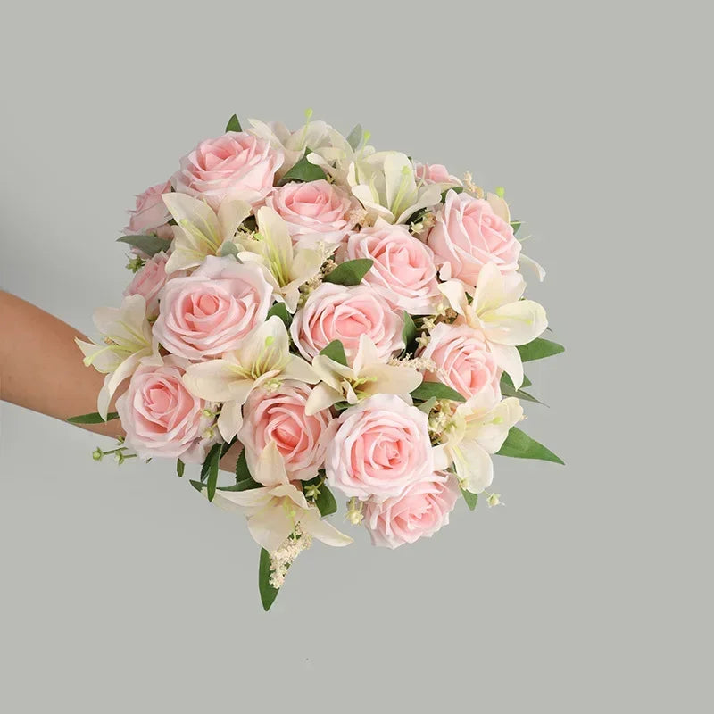 Wedding decoration bouquet lilies and artificial rose wines scented garden flowers - view 2