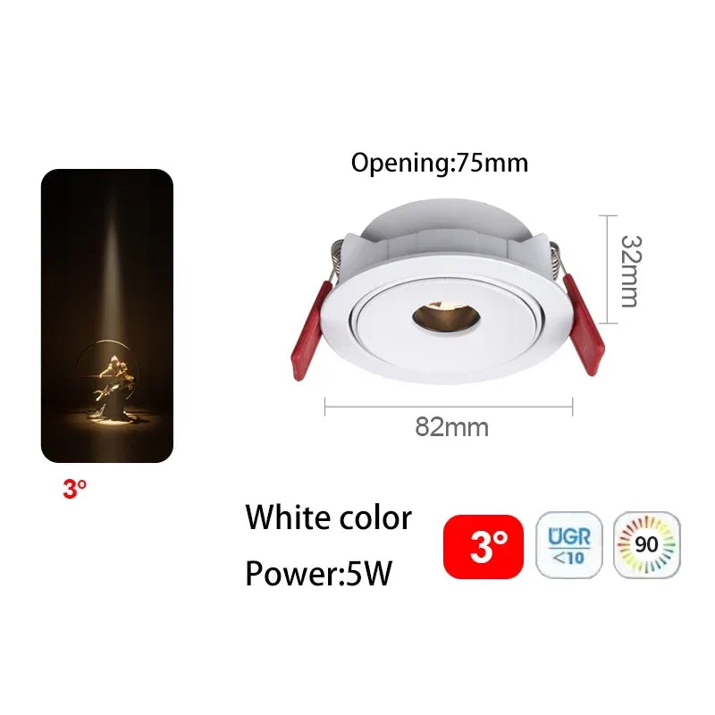 Ultra fine led spot with beam angle for interior lighting - WH 5W 3 degrees / 3000K