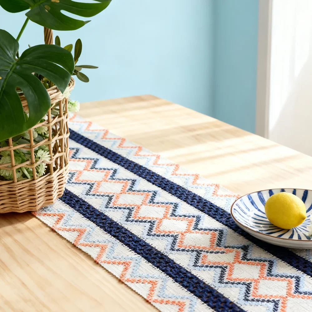 Bohemian table runner Aztec patterns beige pommons - view 5