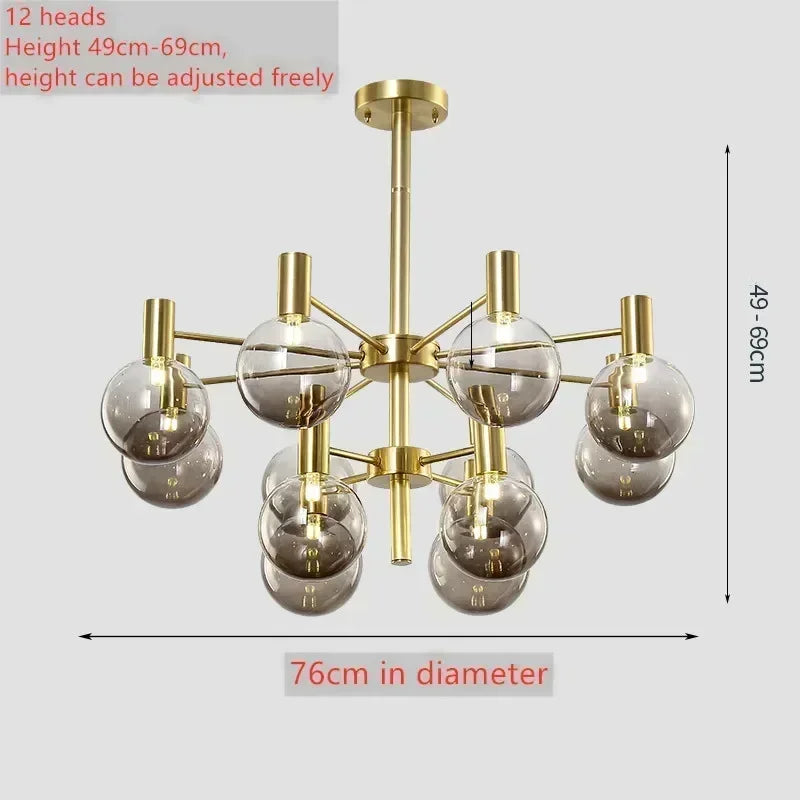 Nordic minimalist pendant light in glass for modern decoration - Or 12 têtes / Smoked Gray / Cool Light