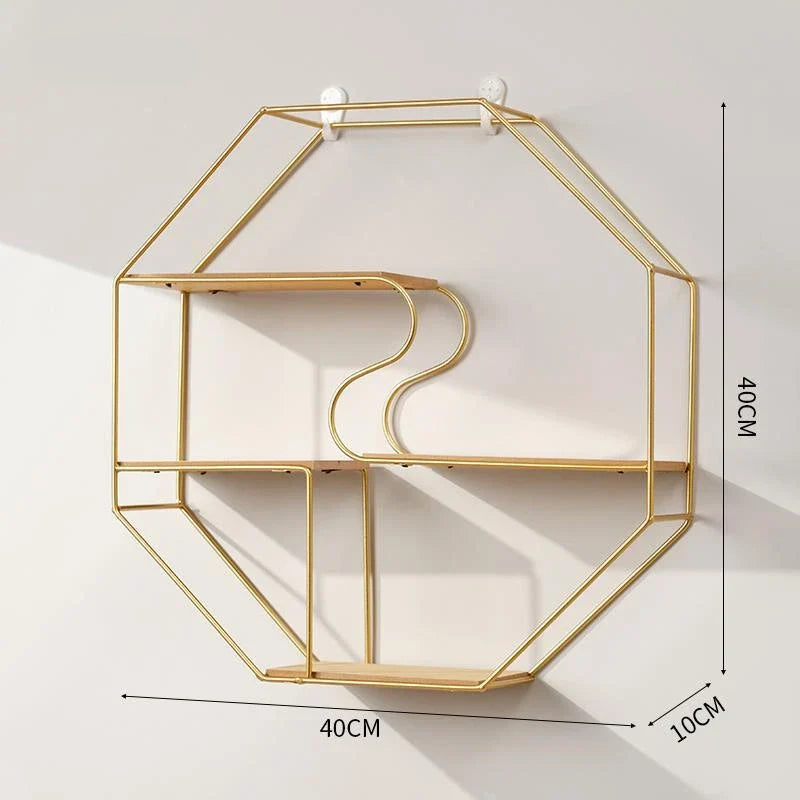 Creative wall shelf in iron for hanging cosmetic storage - Gold Octagonal