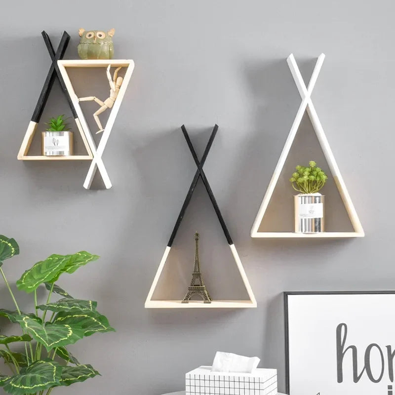 Triangle Wooden Shelf for Wall Decoration, Decorative Crafts, Storage Holder, Living Room, Kids Room - view 4