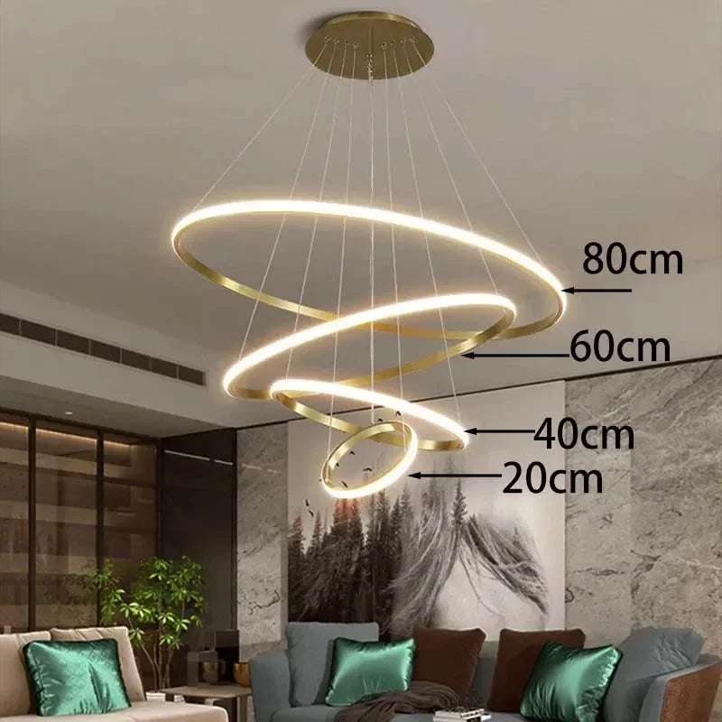 Modern three circle round chandelier elegant design - Gold-20-40-60-80 / White Light
