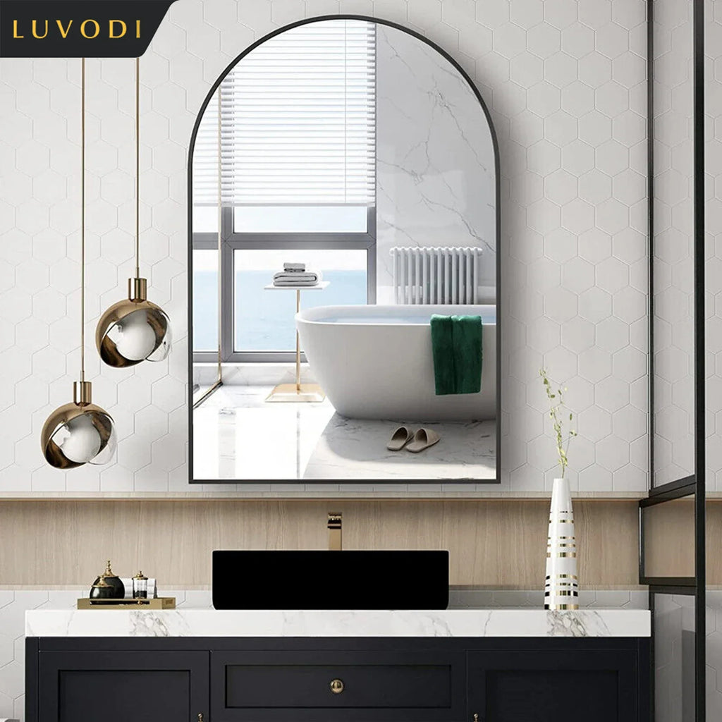 Aluminum-Framed Black Arched Decorative Mirror - view 2