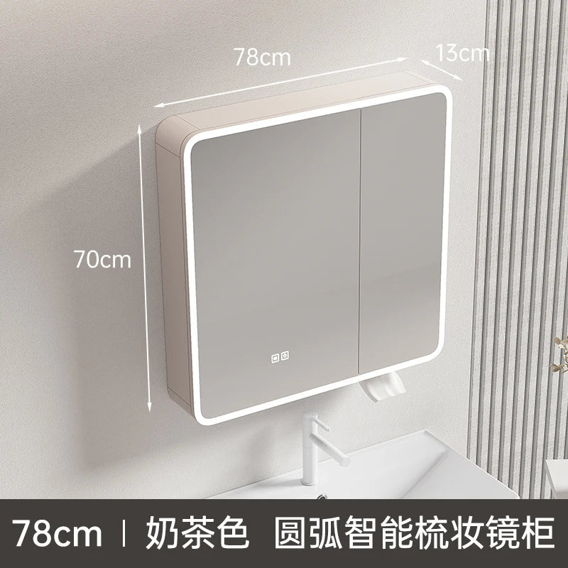 Circular aluminum cabinet with intelligent lighting mirror and storage - 78cm