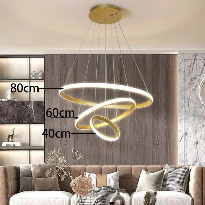 Modern three circle round chandelier elegant design - Gold-40-60-80cm / White Light