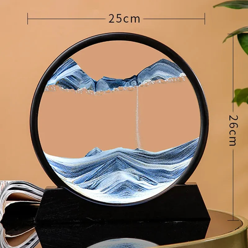 Glass hourglass 3d sand landscape in motion artistic decoration - E-Blue (12 pouces)