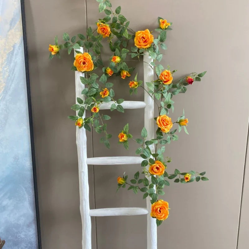 Industrial Artificial Silk Rose Vine for Home Decor - Orange
