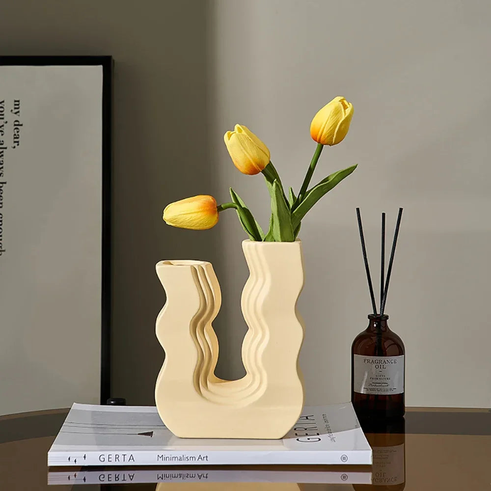 Morandi style decorative ceramic vase for flowers - view 2