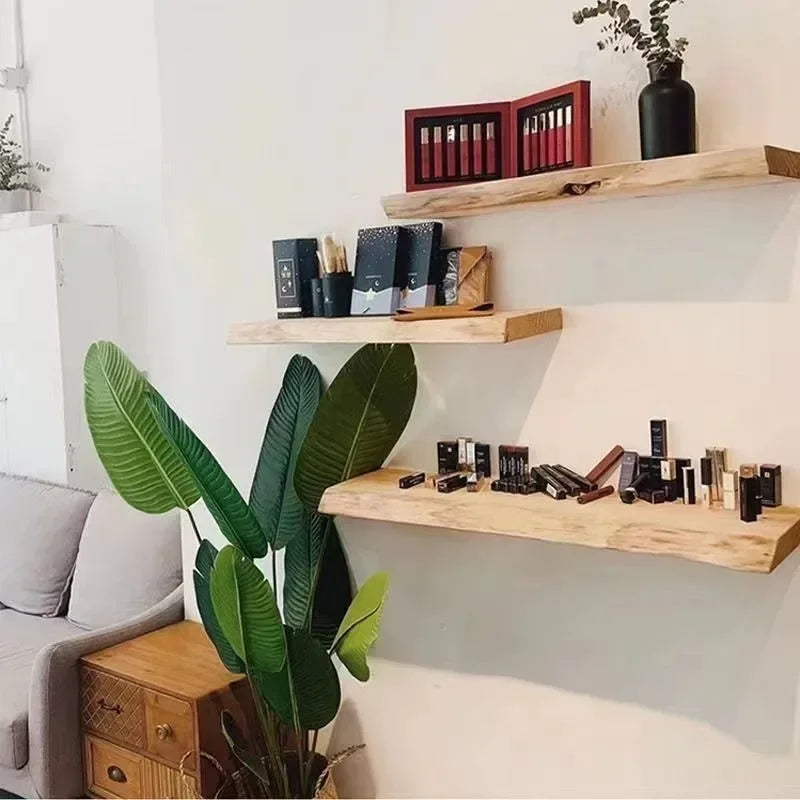 Floating wooden shelf for decoration and interior organization