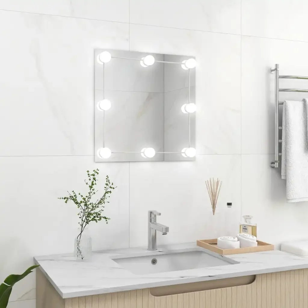 Wall mirror with decorative led glass square lighting