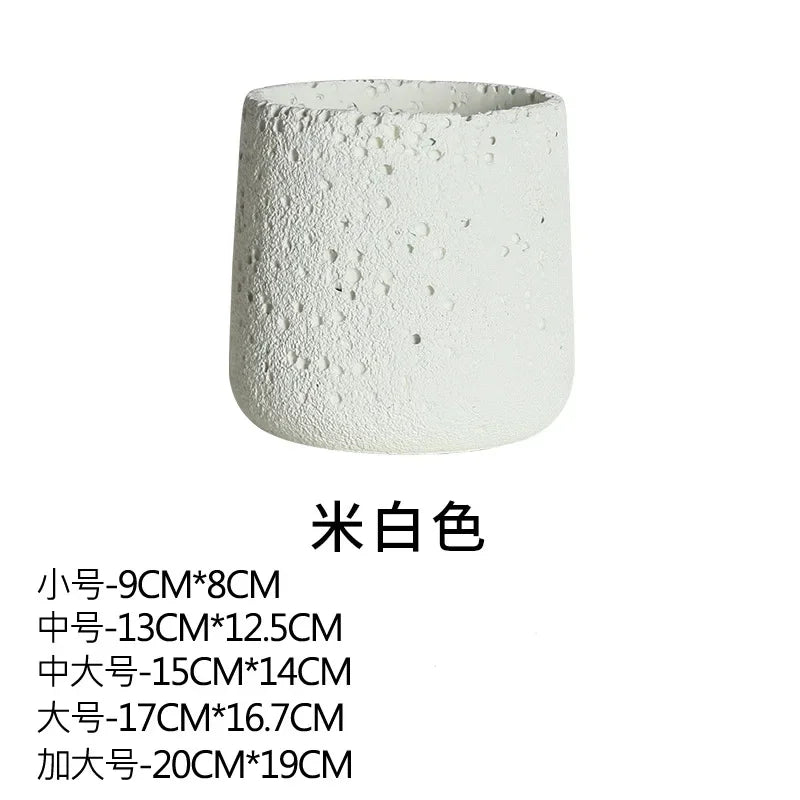 Flower pot in Nordic style cement with decorative tray - White cream / 13 cm x 12,5 cm