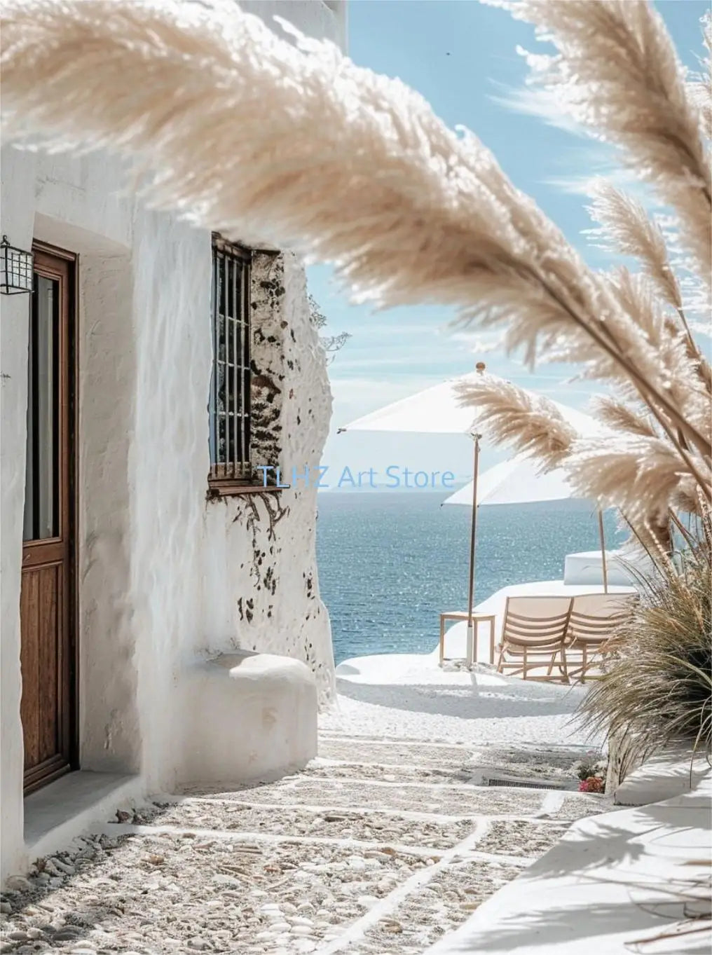 Modern landscape poster travel in Santorini, Greece wall decor - 60X80cm Unframed / 15