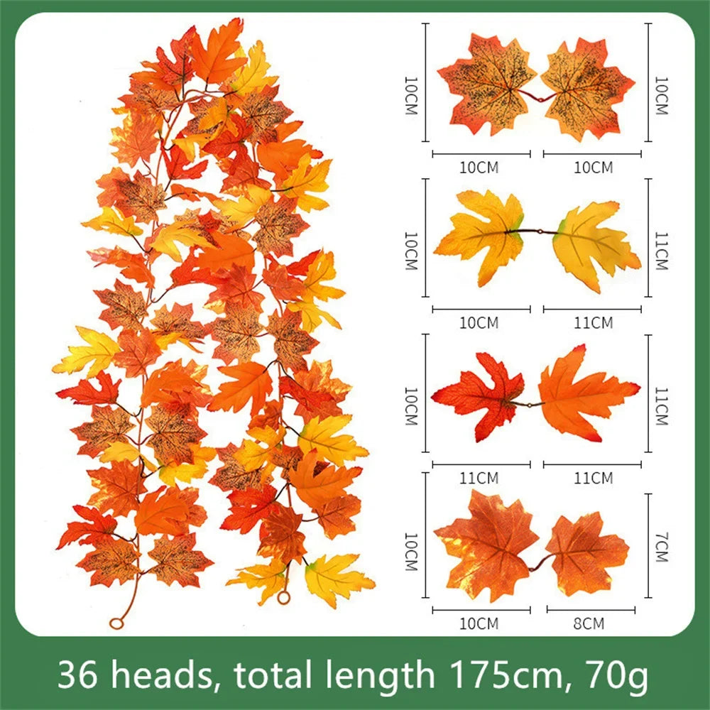 Artificial maple leaf garland in decorative silk for garden - K / 175 cm