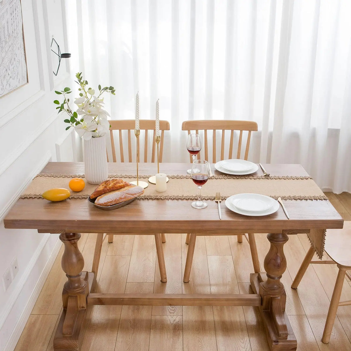 Rustic Macrame Table Runner, Beige with Woven Details - view 5
