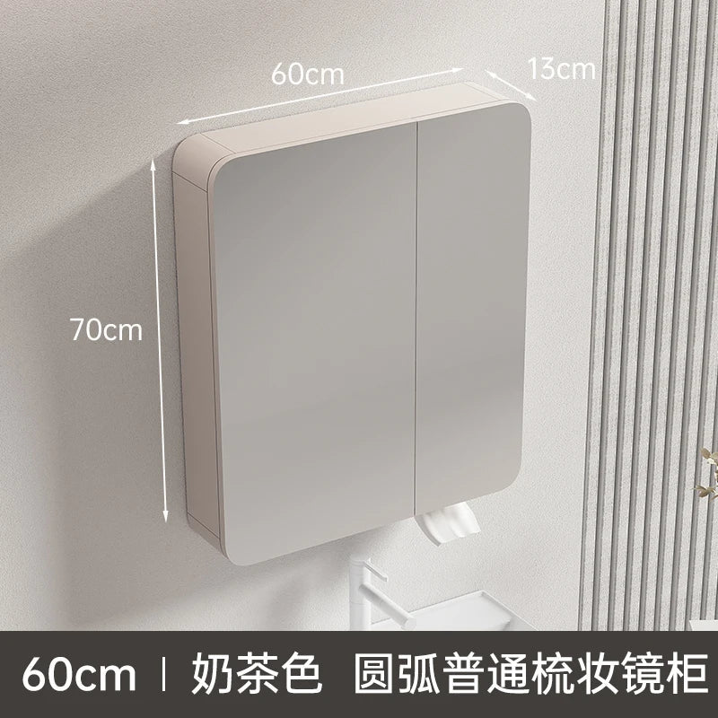 Circular aluminum cabinet with intelligent lighting mirror and storage - 60cm 1