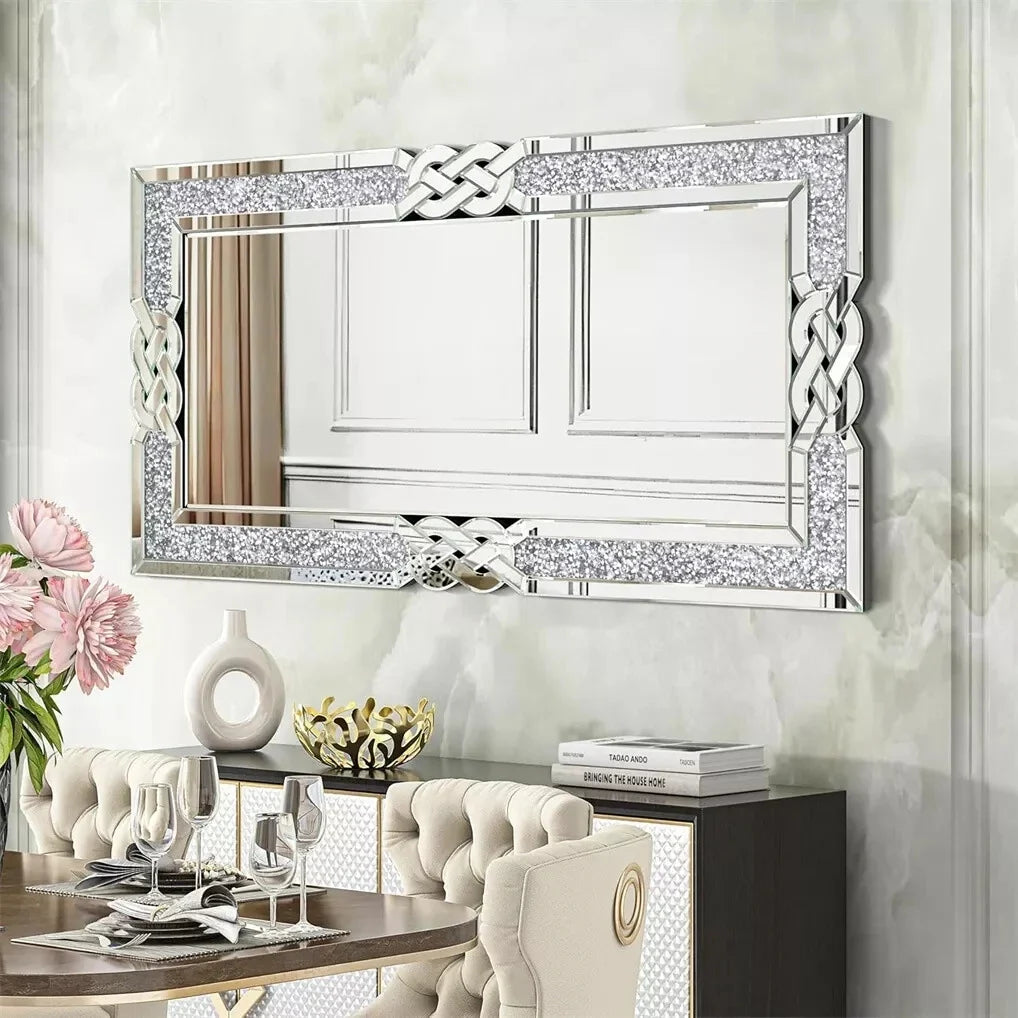 Rectangular glass mirror with decorative crystal frame - Silver 90x60cm
