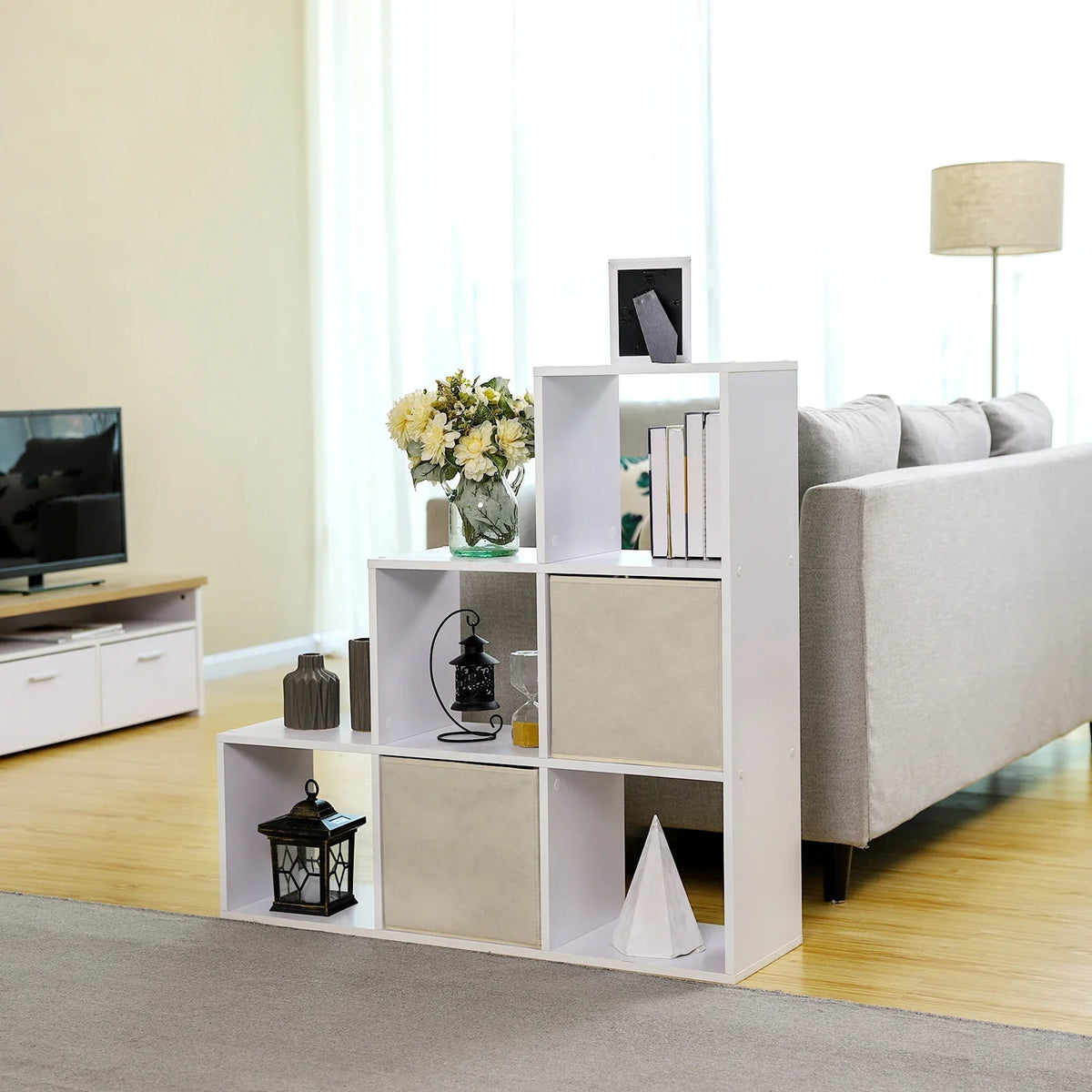 VASAGLE Stair Shelf, Bookcase, Step Shelf, Standing Shelf, with 6 Cubes, Ladder Shelf, Room Divider, Cube Shelf - view 3
