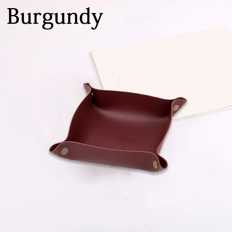 Nordic leather storage tray versatile office organizer - Bourgogne / M 25x25cm