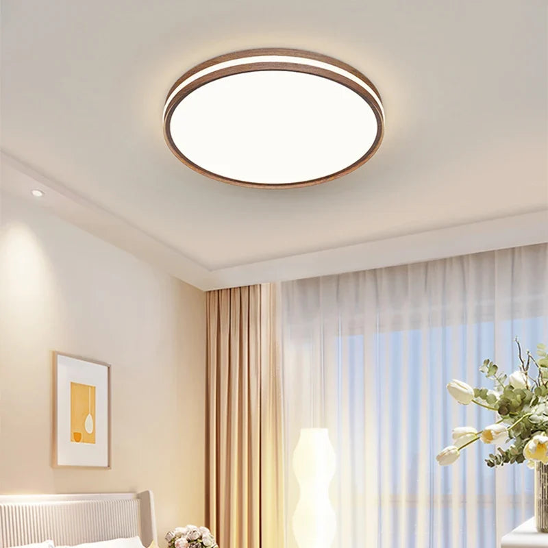 Minimalist Nordic ceiling in logs with modern led lighting - view 2