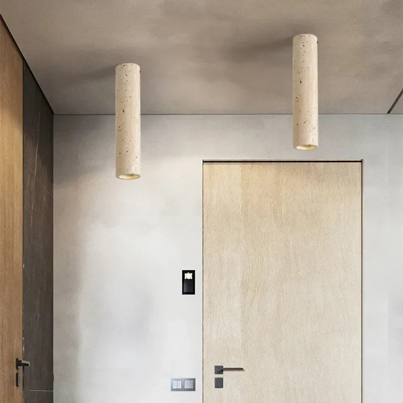 Light yellow travertine cylindrical ceiling lamp with surface mounting - view 5