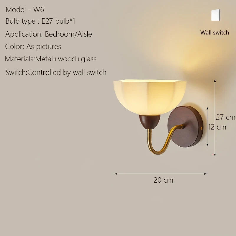 Wall sconce in wood with Japanese glass and blue light - W6 / 1 Bulb 12W