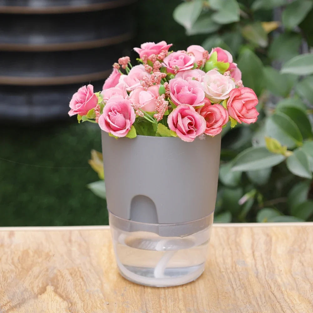 Plastic flower pot with automatic watering and absorbent rope - view 5