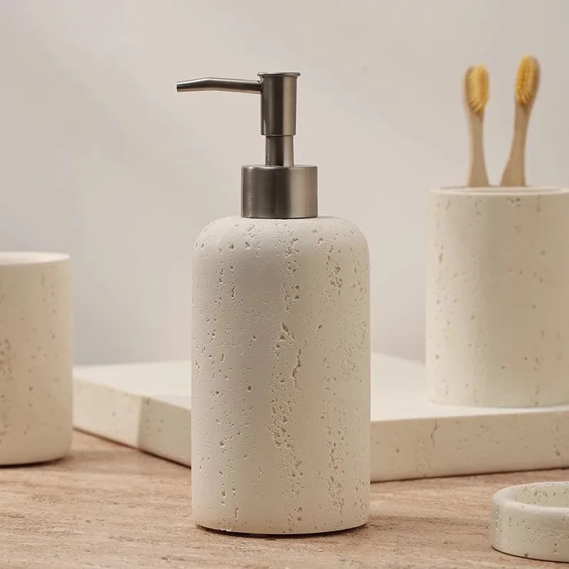 Ahunderjiaz-Natural Marble Bathroom Storage Set, Toothbrush Cup Tray, Mouthwash Kit, Home Decoration, Soap Dish, Press Bottle - Press Bottle-Silver